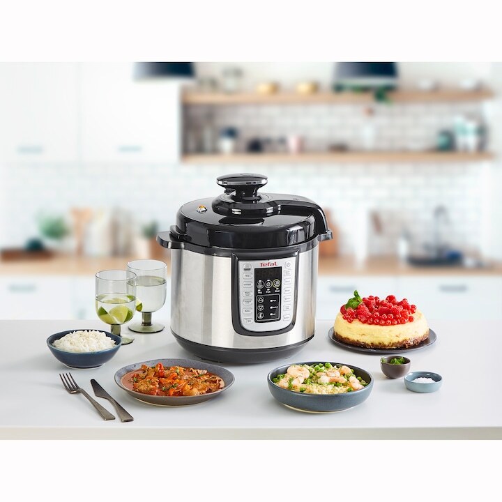 Уред за готвене под налягане Tefal CY505E30 One Pot, 1200 W, 6 л, 25 програми, Задържане на топлина, Черен