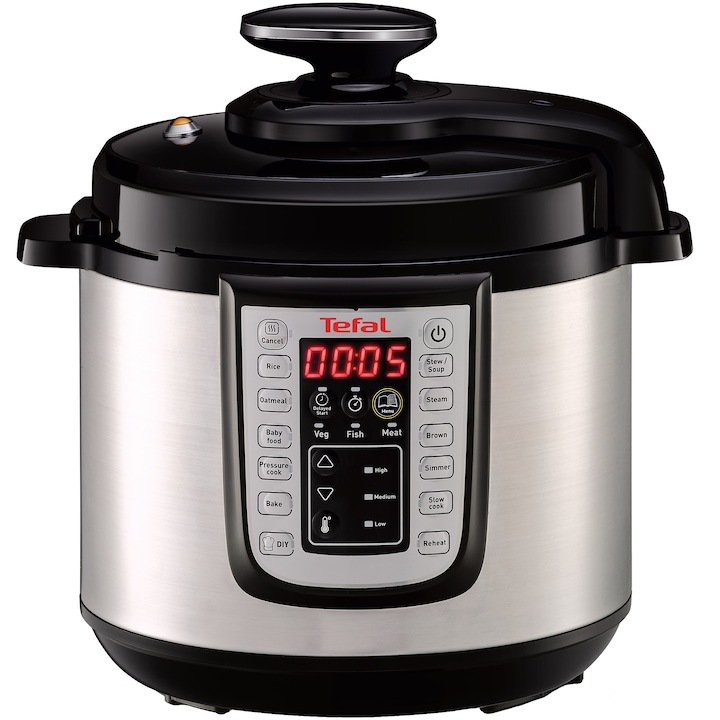 Уред за готвене под налягане Tefal CY505E30 One Pot, 1200 W, 6 л, 25 програми, Задържане на топлина, Черен